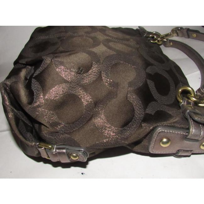 Coach Vintage Pursesdesigner Purses Bronze Sateen Logo Print Fabric And Buttery Soft Silver Leather