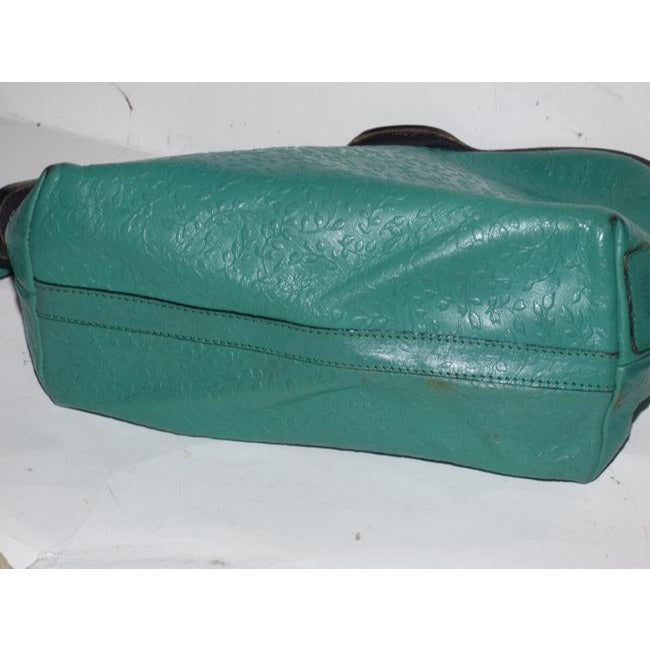 Furla Vintage Teal Floral Embossed Leather Cross Body Bag