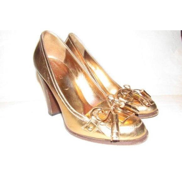 Gucci 'Marrakech' Gold Metallic Leather Equestrian