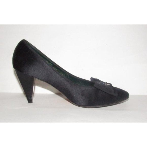 Gucci Black Satin Over Leather w Rhinestone Accent