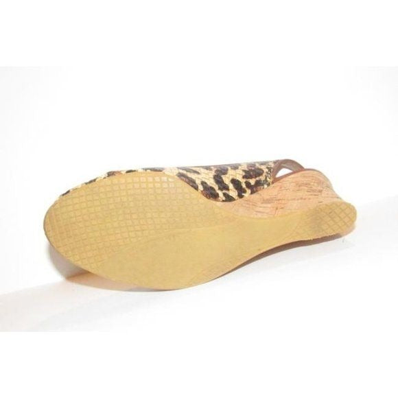 Stuart Weitzman Leopard Leather Cork Wedge Sandals