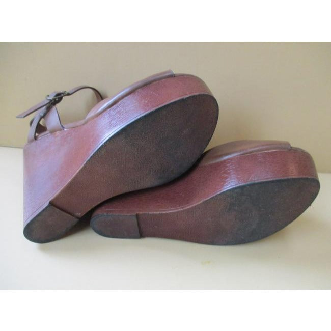 Aldo Brown Woodgrain Ankle Strap Platform Wedge Sandals Size Eu