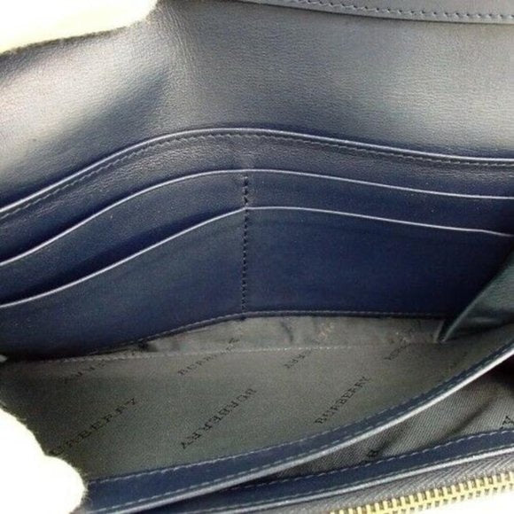 Burberry Nova Check Plaid & Blue Leather XL Wallet