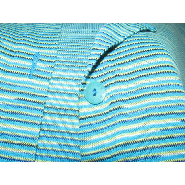 Missoni Turquoise With Lime Green White And Black Thin Striped Design Vintage Top