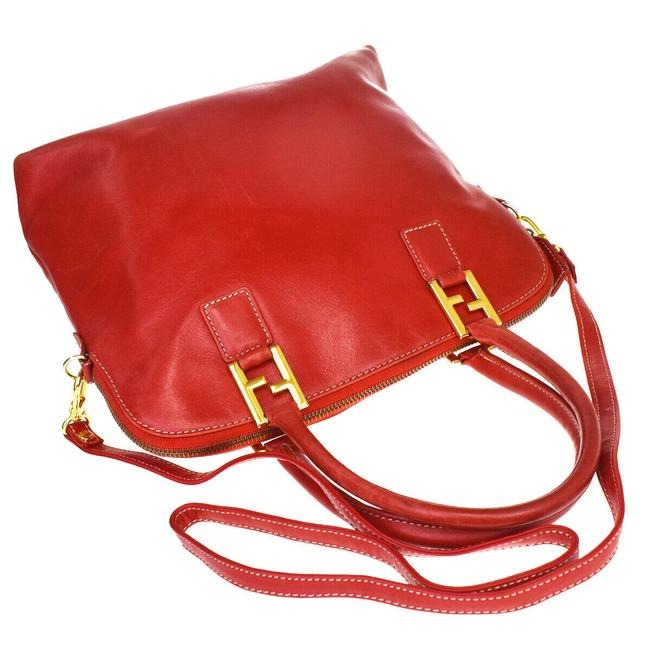 Fendi, '2 Mancini' style, true red leather, two-way satchel style purse