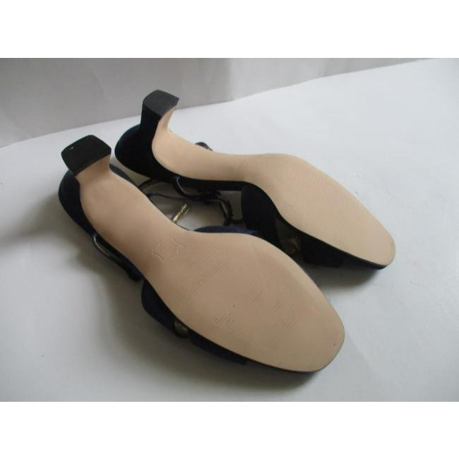 Ros Hommerson Royal Blue Satin Strappy Open Toe Rhinestone Slingbacks Pumps Size Us