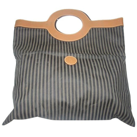 Fendi Vintage Porthole Totepursesdesigner Purses Brown And Black Thin Striped Coated Canvas And Came