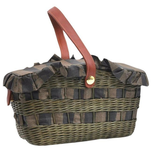 Fendi Xl Coated Canvasleatherraffia Basket Pequin Striped Printraffia Ctd Cnvsleatherraffia Tote