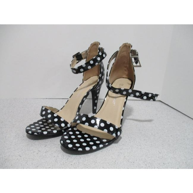 Ashley Stewart Black And White Retro Teresa Vegan Polka Dot Ankle Strap Heels Pumps Size Us