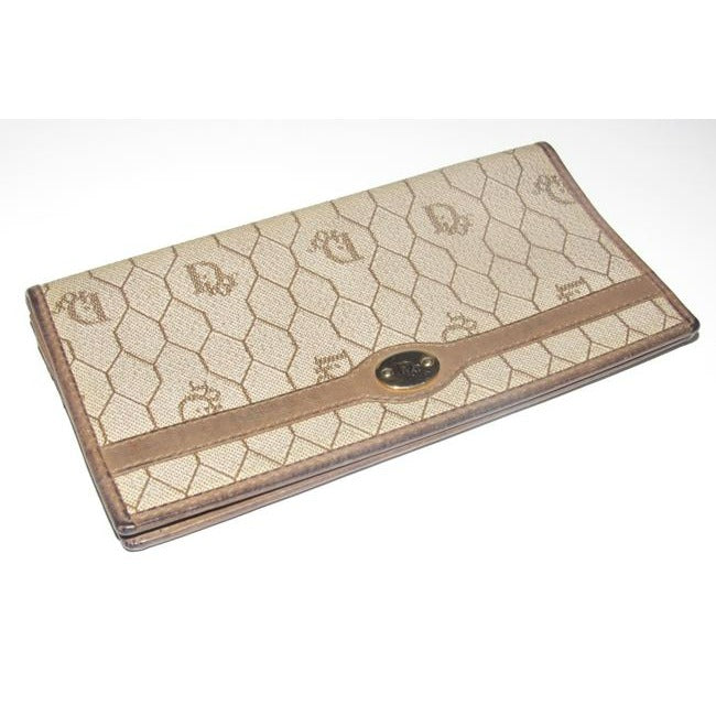 Dior Taupe & Brown Honeycomb Print Leather Wallet