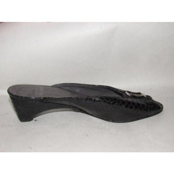 Stuart Weitzman Black Embossed Patent Snakeskin Wdges