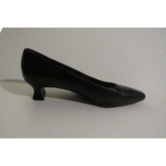 Stuart Weitzman Black Leather Square Toe Kitten Heels