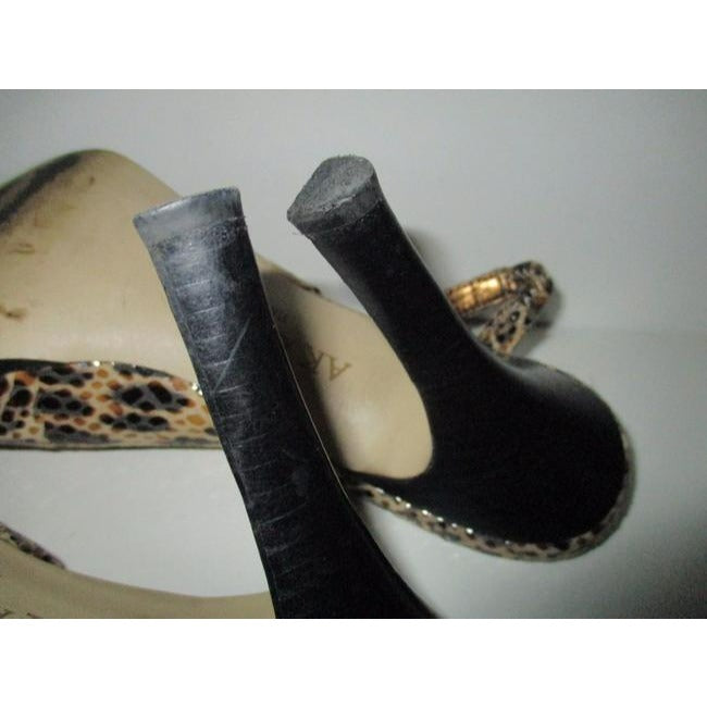 Anne Klein Taupe Ak Lizard Print Glossy Open Toe Slingback Pumps Size Us
