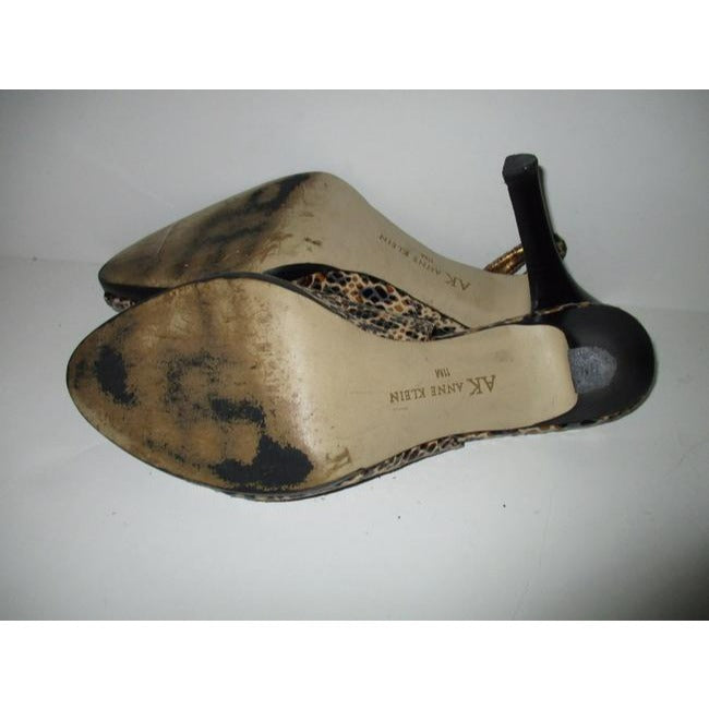 Anne Klein Taupe Ak Lizard Print Glossy Open Toe Slingback Pumps Size Us