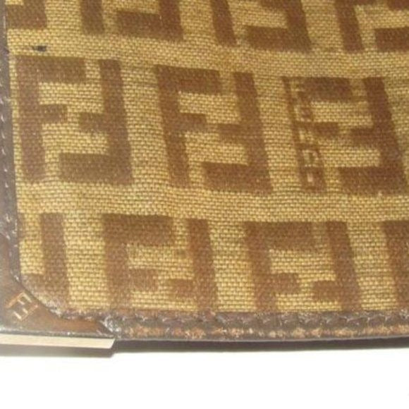 Fendi Dark Brown Small F Logo Print Coated Canvas