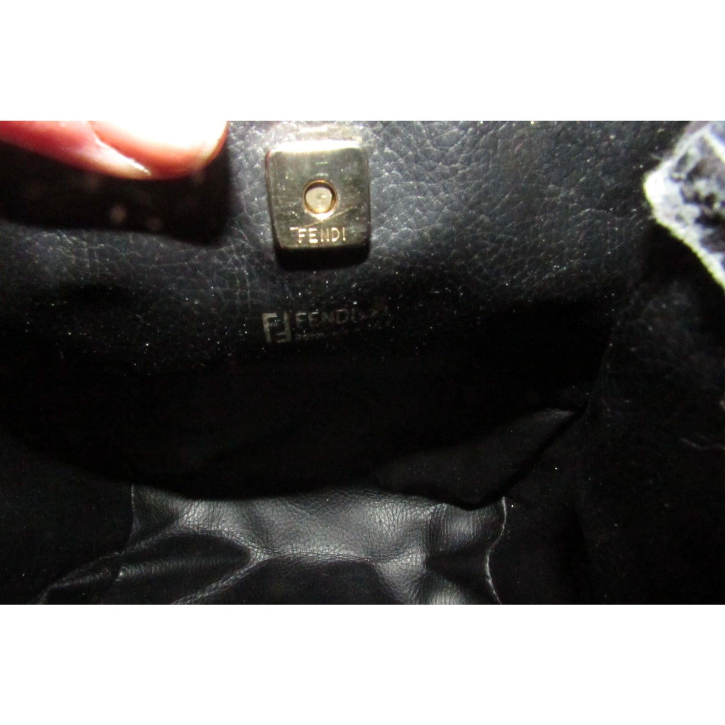 Fendi SAS multi-colored logo on black leather mini backpack/bucket