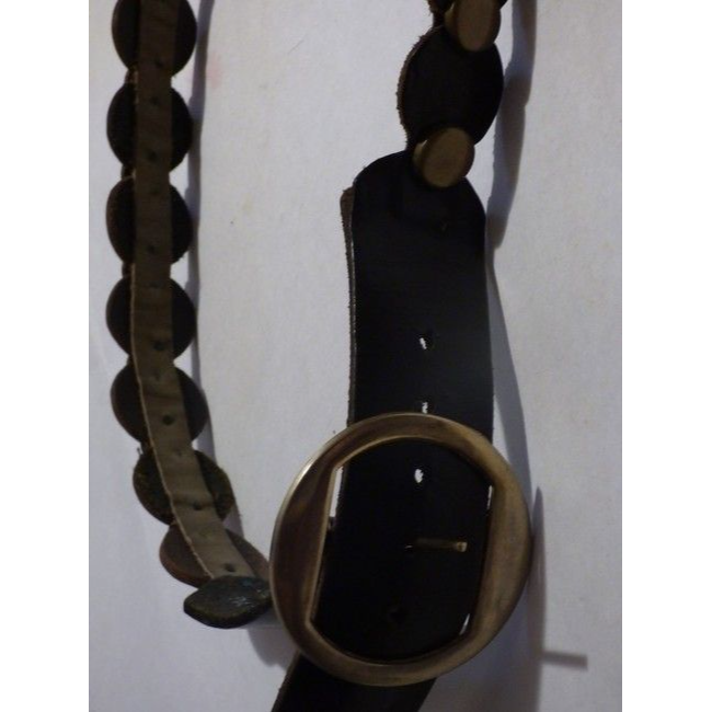 Brown Leather Belt With Bold Brass Accents