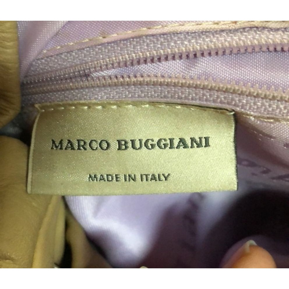 Marco Buggiani caramel and tan brown colored leather, two strap, XL drawstring top, multi-pocket, messenger bag/backpack