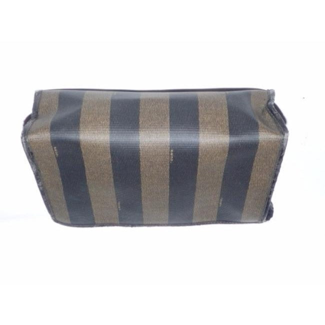 Fendi Vintage Pequin Stripe Print Coated Canvas & Dark Brown Leather Clutch