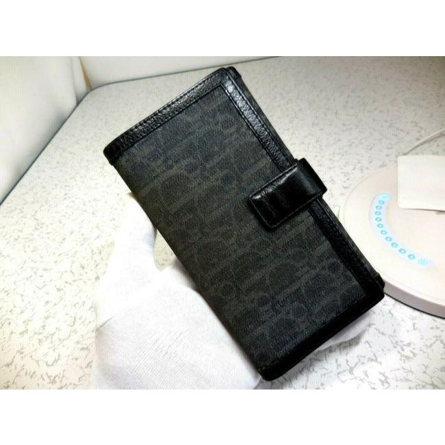 Dior black & grey trotter print XL wallet w orange