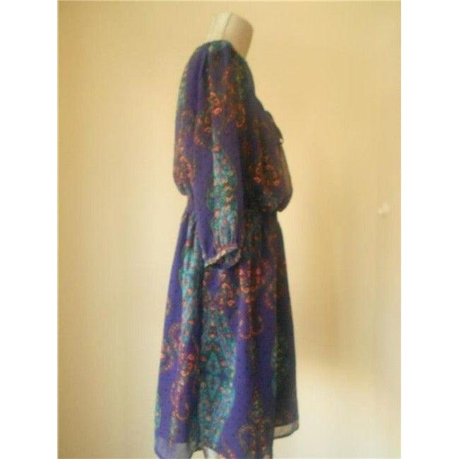 Nicole Miller Purple And Multicolor Paisley Print Knee Length Short Casual