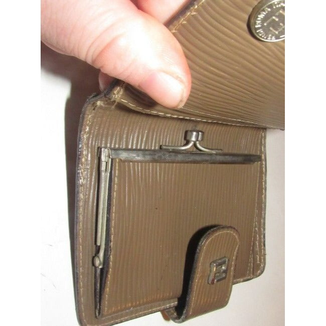 Fendi Dark Brown Small F Logo Print Coated Canvas And Textured Brown Leather Vintage Walletdesigner