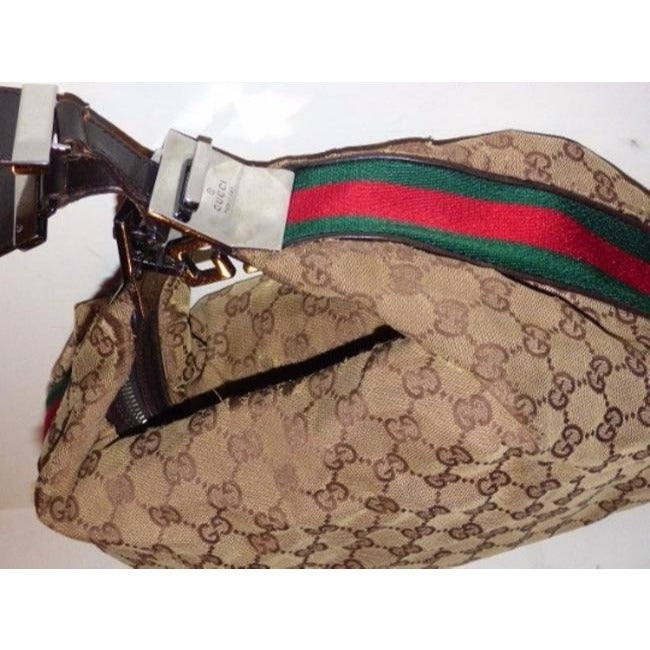 Gucci Vintage Shades Of Brown Large G Logo Leather Canvas Hobo Bag