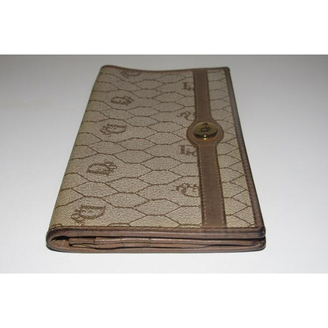Dior Taupe & Brown Honeycomb Print Leather Wallet