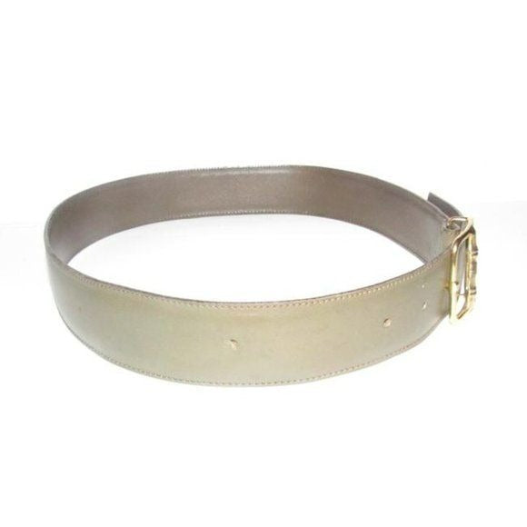 Gucci Grey Leather Belt with Gold GG Bamboo Engraved Buckle
