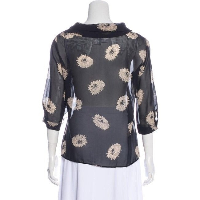 Max Mara Black Ivory Floral Design Vintage Blouse