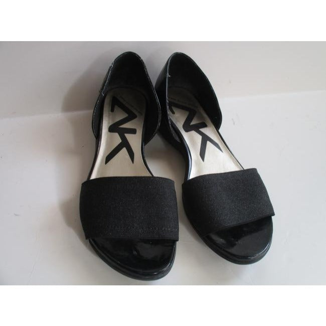 Anne Klein Black D Orsay Elasticized Glitter Vamp Patent Slip On Flats Pumps Size Us