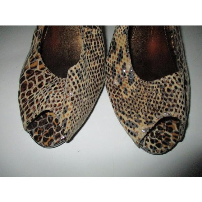 Anne Klein Taupe Ak Lizard Print Glossy Open Toe Slingback Pumps Size Us