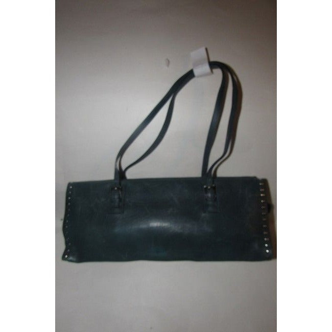 Bally Teal Blue Leather Satchel With Chrome Studded Accents