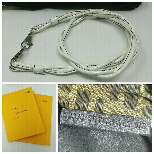 Fendi Black Leather XL Two Way Clutch W White Patent Love Style Graffiti Logo