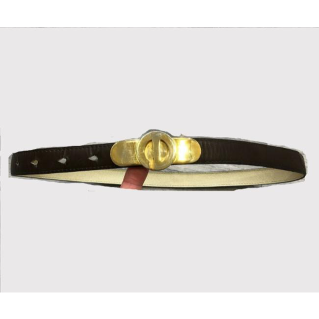 Dior Brown Leather Belt w Gold CD Buckle