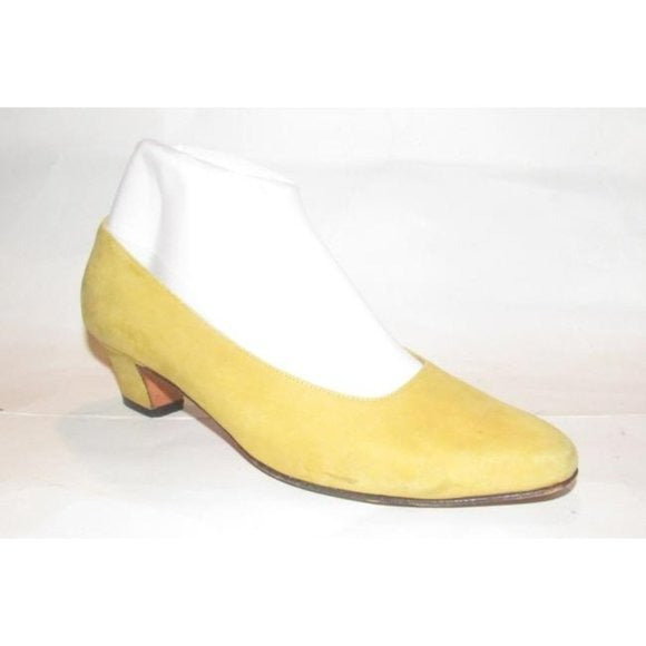 Ferragamo Yellow Suede Kitten Heels Pumps