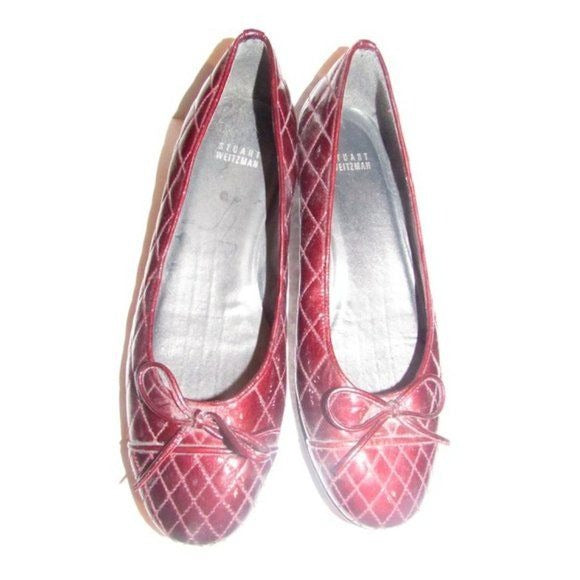 Stuart Weitzman Burgundy Quilted Leather Flats