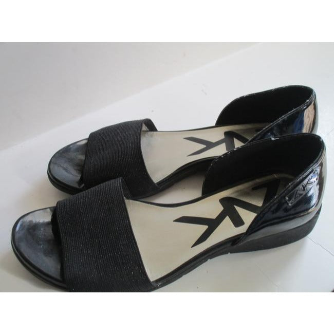 Anne Klein Black D Orsay Elasticized Glitter Vamp Patent Slip On Flats Pumps Size Us