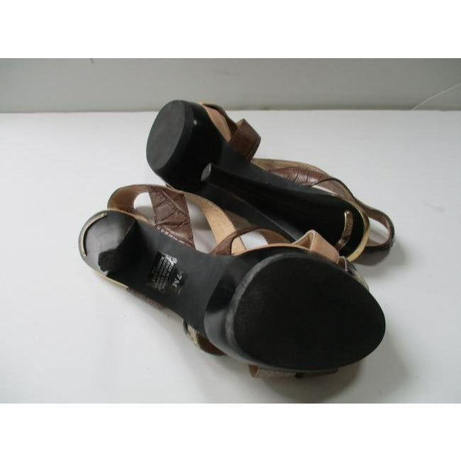 Michael Michael Kors Brown Taupe Beige Gold Edgy Strappy Mmk Croc Lizard Patent Open Toe Sandal Pump