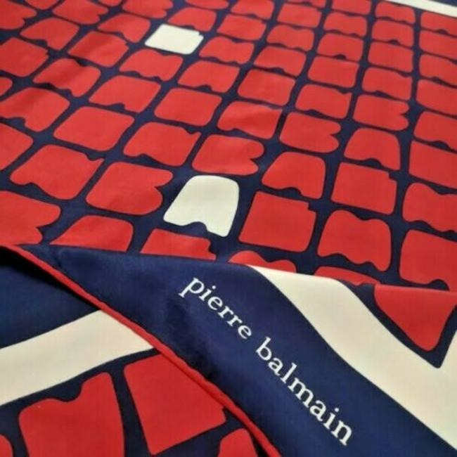 Balmain Red White Navy Logo Print Scarf