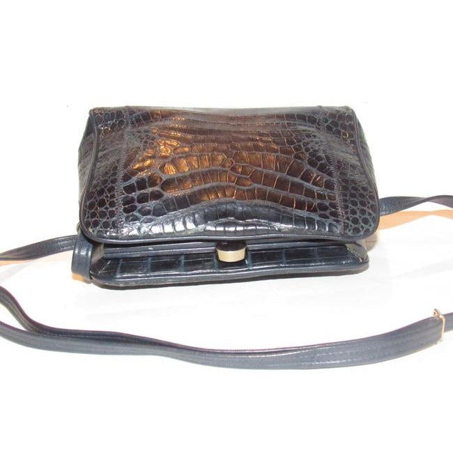 Neiman Marcus Shoulder Purses Navy Blue Crocodile Leather Cross Body Bag