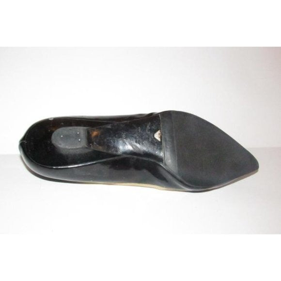 Giorgio Armani Black Glossy Leather, Pointed Toe, Flats with Yellow Trim & Bow Accents