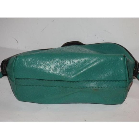 Vintage FURLA Teal Leather 2-Way Crossbody Bag with Embossed Floral Design
