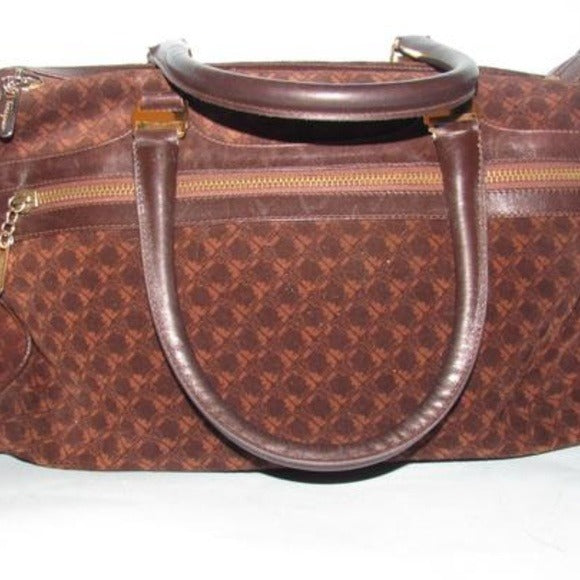 Vintage Ferragamo Rich Brown Logo Print Suede Satchel