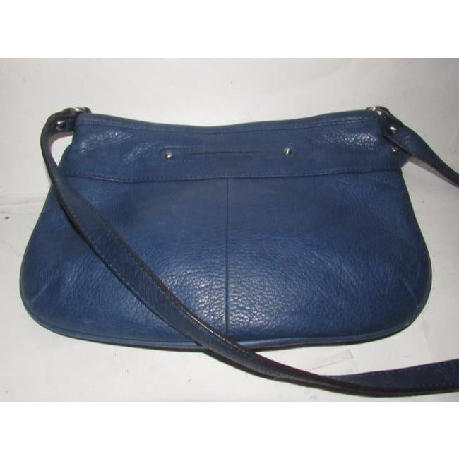 B Makowsky Denim Blue With Bold Chrome Accents Leather Cross Body Bag