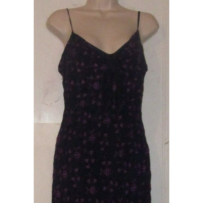 Betsey Johnson Navy Blue With Hand Stitched Purple Floral Design And Dangling Beaded Trim Dress