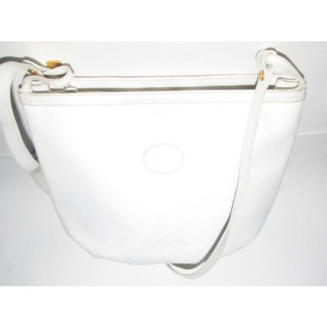 Gucci Vintage White Small G Logo Print Coated Canvas And White Leather Satchel