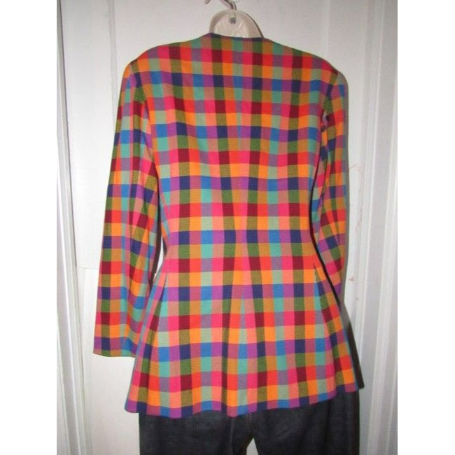 Emanuel Ungaro Orange Blue Pink And Green Plaid Blazer