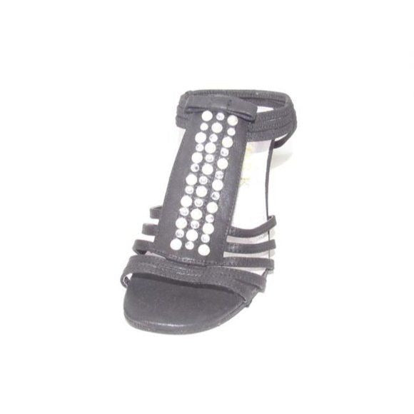 New York Transit Black Strappy Beaded Slingback Heels