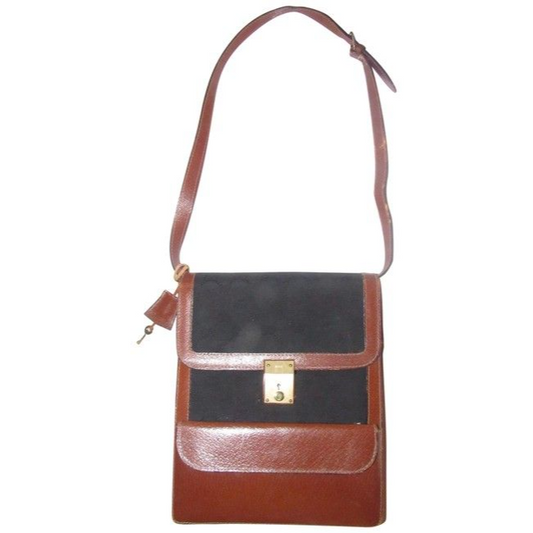 Gucci Vintage Pursesdesigner Purses Black Large G Logo Print And Brown Leather Canvas Messenger Bag